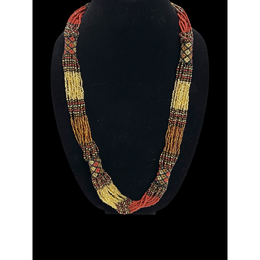 Unbranded Seed Bead Necklace Women OS Red Gold Multi-Strand Tribal Boho